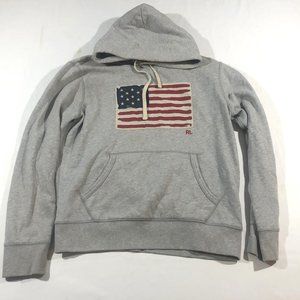 Ralph Lauren USA American Flag Grey Hooded Cotton Classic Hoodie Sweatshirt Sz M